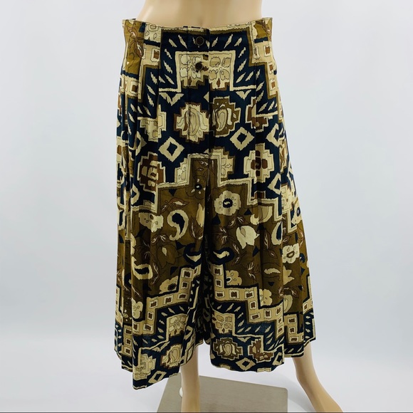 Escada Pants - Escada Brown Cream Blue & Tan Gaucho Pants